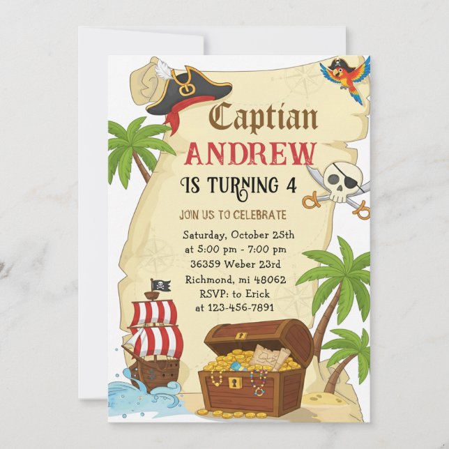 Invitación Personalized pirate theme child's birthday (Anverso)
