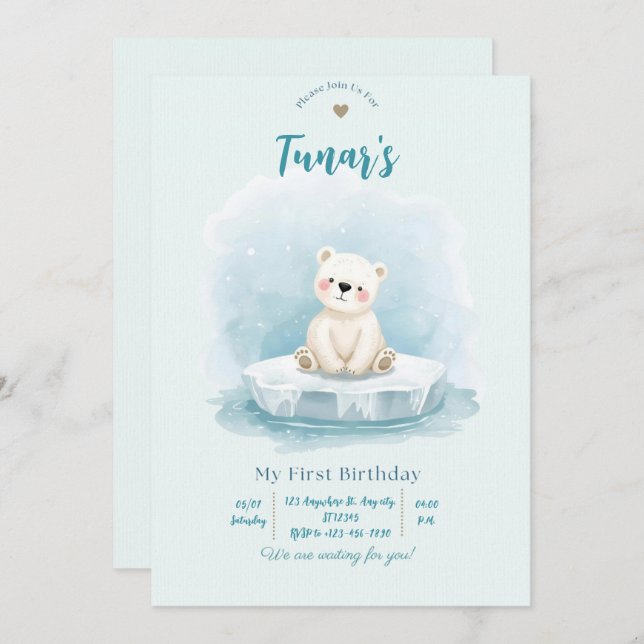Invitación Personalized Polar Bear Birthday Invitation (Anverso / Reverso)