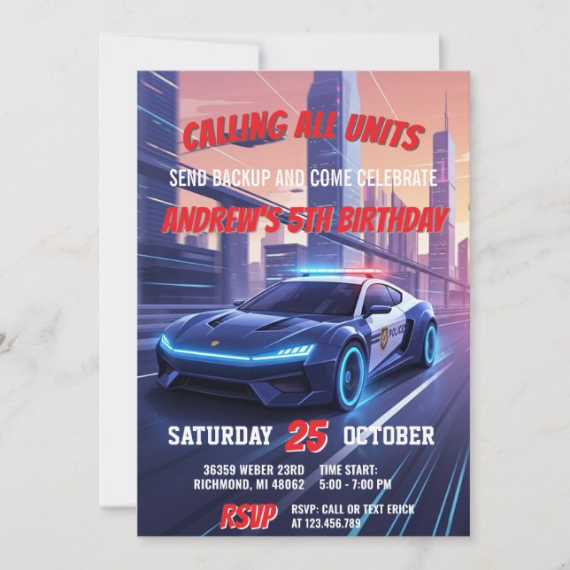 Invitación Personalized Police Officer Birthday Party (Anverso)