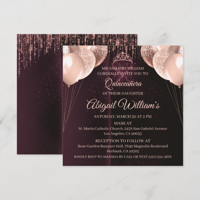 Invitación Personalized Quinceañera Invitation | Mis Quince A (Anverso / Reverso)