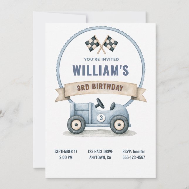 Invitación Personalized Race Car Birthday Invitation (Anverso)