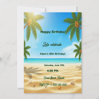 Invitación Personalized Tropical Beach Palms Adult Birthday P
