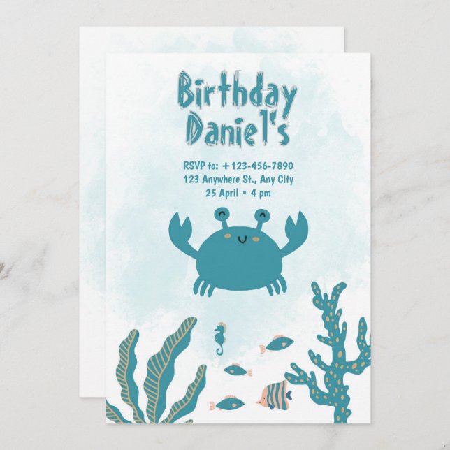 Invitación Personalized Under the Sea Crab Birthday Invitatio (Anverso / Reverso)