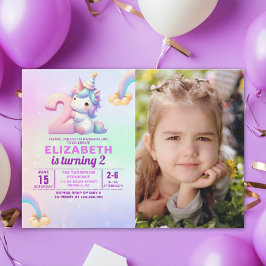 Invitación Personalized Unicorn 2nd Birthday Photo Invitation