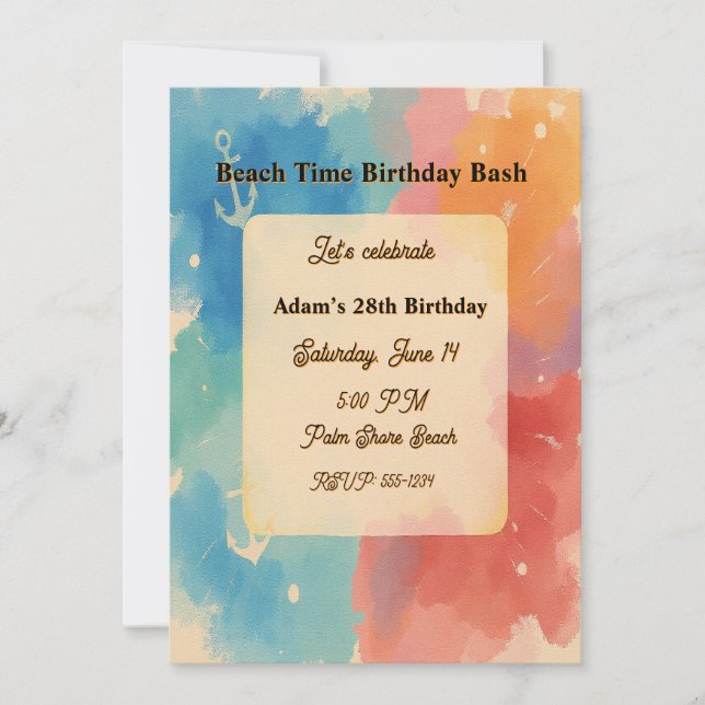 Invitación Personalized Vibrant Watercolor Beach Invitation (Anverso)