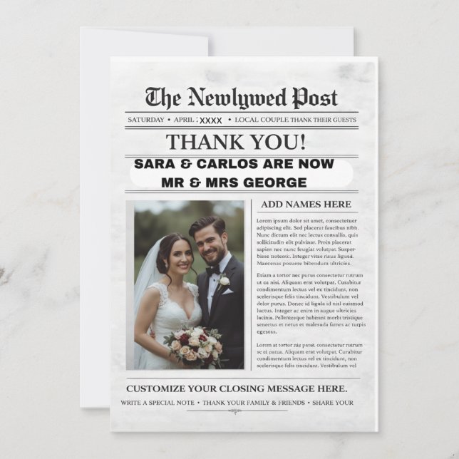 Invitación Personalized Wedding Newspaper Poster | Newlywed (Anverso)