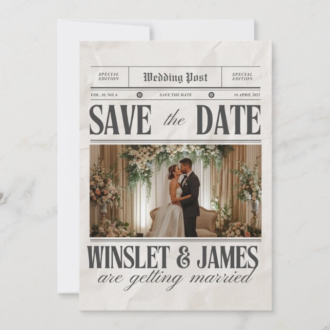 Invitación Personalized Wedding Newspaper Poster | Newlywed  (Anverso)
