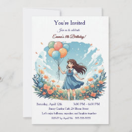 Invitación Personalized Whimsical Anime Girl 8th Birthday Par
