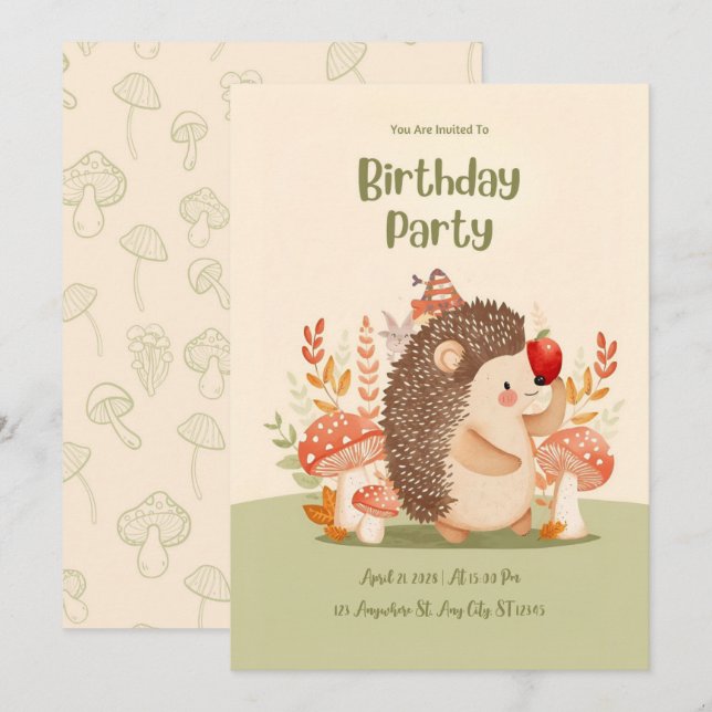 Invitación Personalized Woodland Hedgehog Birthday Invitation (Anverso / Reverso)