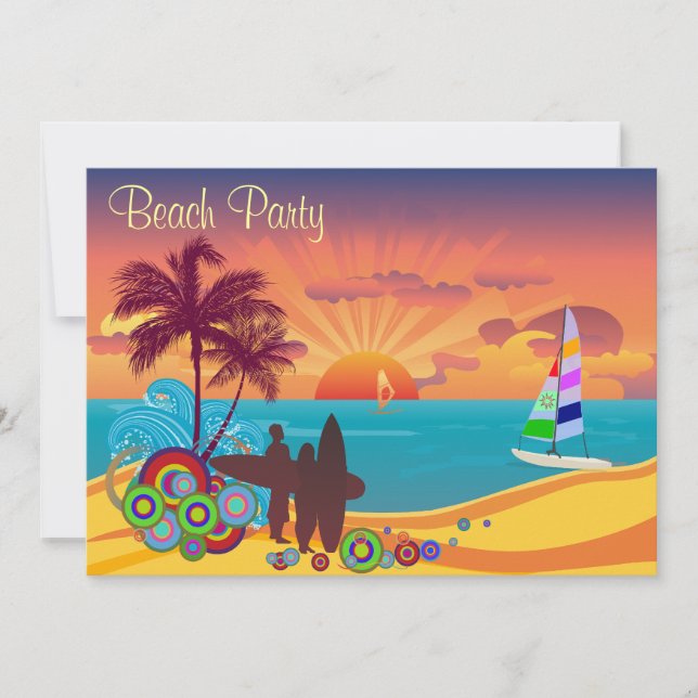 Invitación Personas que practica surf y fiesta de la playa de (Anverso)