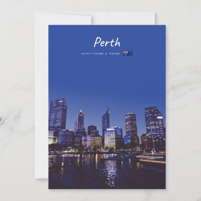 Invitación Perth, Australia - Horizonte de la ciudad de noche (Anverso)