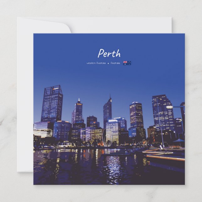 Invitación Perth, Australia - Horizonte de la ciudad de noche (Anverso)