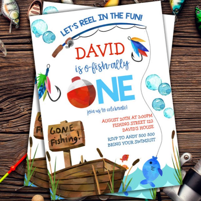 Invitación Pesca 1.ᵉʳ Nacimiento (1st Birthday Ofishally ONE Fishing themed)