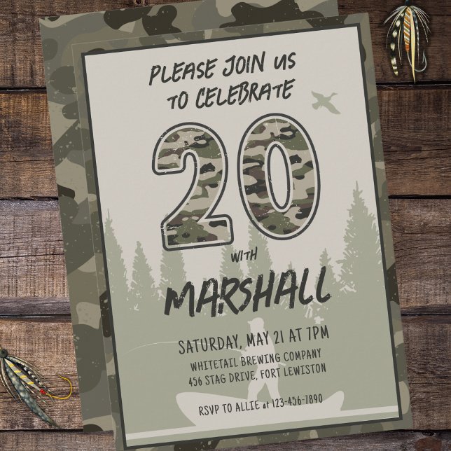 Invitación Pesca 20.º camuflaje de cumpleaños Bosque de bosqu (Subido por el creador)
