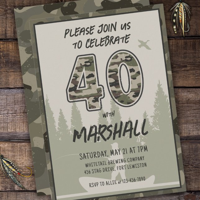 Invitación Pesca 40.º camuflaje de cumpleaños Bosque de bosqu (Subido por el creador)