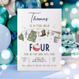 Invitación Pesca 4 cumpleaños O-Fish-Ally 4 cumpleaños