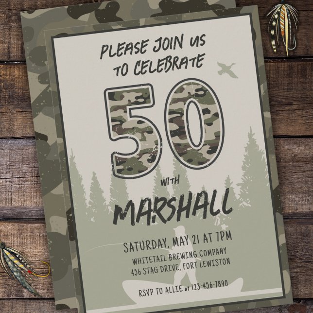 Invitación Pesca 50.º camuflaje de cumpleaños Bosque de bosqu (Subido por el creador)