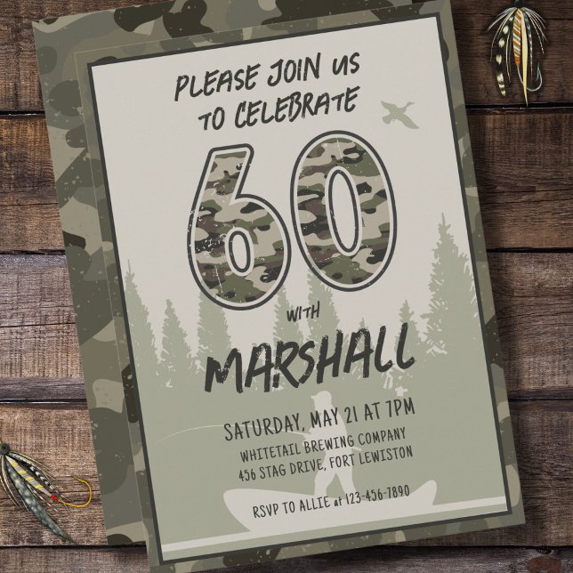 Invitación Pesca 60.º camuflaje de cumpleaños Bosque de bosqu (Subido por el creador)