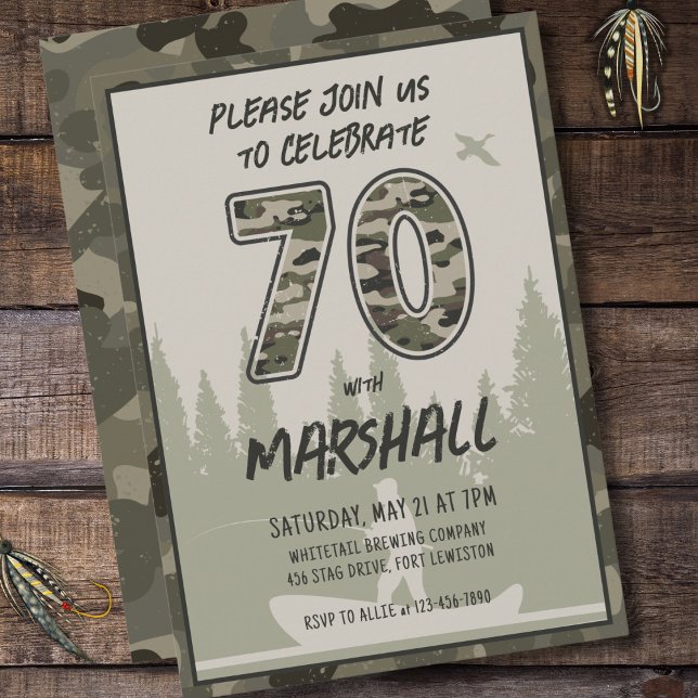 Invitación Pesca 70.º camuflaje de cumpleaños Bosque de bosqu (Subido por el creador)