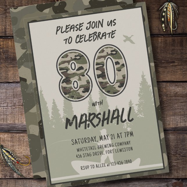 Invitación Pesca 80.º camuflaje de cumpleaños Bosque de bosqu (Subido por el creador)
