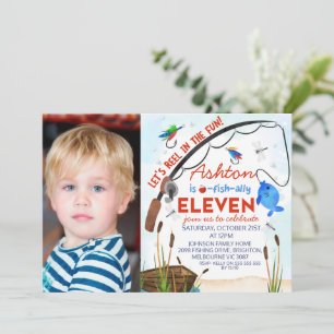 Invitación Pesca azul roja Ofishally Eleven cumpleaños