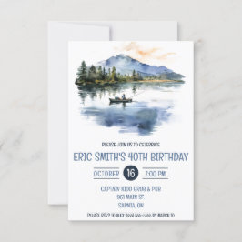 Invitación Pesca con acuarela, montañas, fiesta de cumpleaños