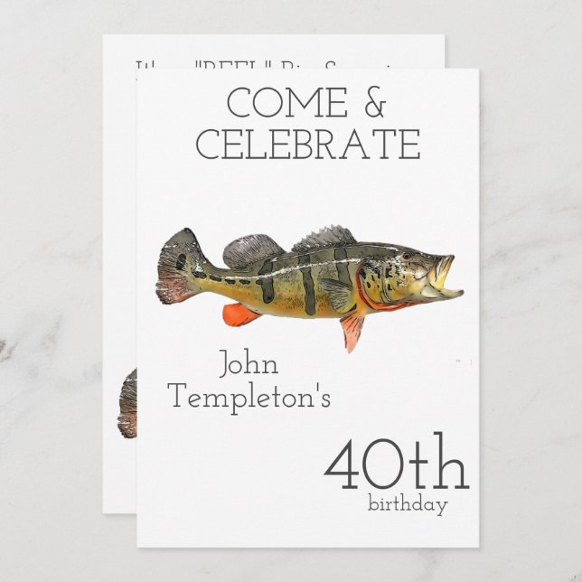 Invitación Pesca de Lubina Pavón Cumpleaños Hombres Adultos 4 (Anverso / Reverso)