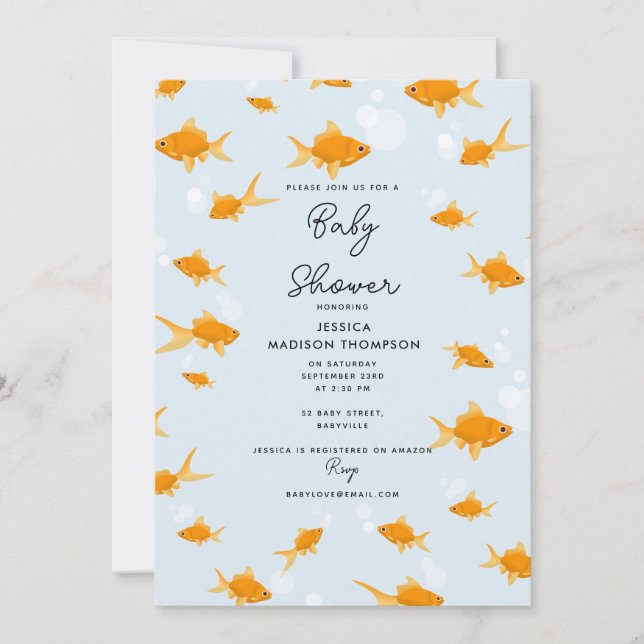 Invitación Pesca de oro suave nadando en Baby Shower acuático (Anverso)