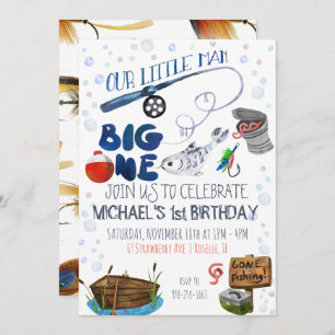 Invitación Pesca de primer cumpleaños temático