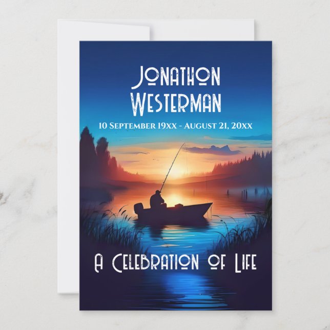 Invitación Pesca en la celebración de la vida al atardecer (Anverso)