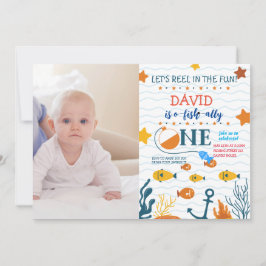 Invitación Pesca Foto del niño de cumpleaños O-fish