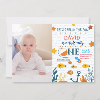 Invitación Pesca Foto del niño de cumpleaños O-fish