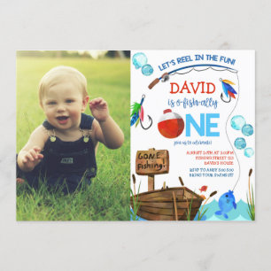 Invitación Pesca Foto del niño de cumpleaños O-fish
