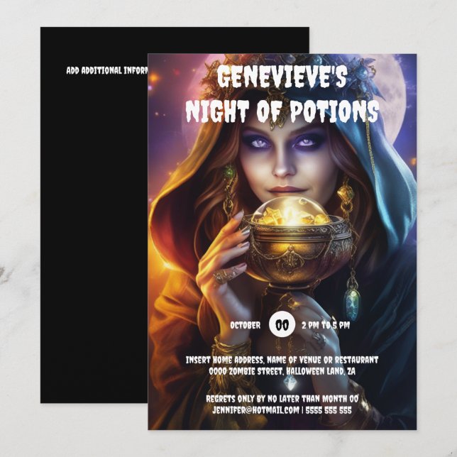 Invitación Pesca mágica bruja de la bola de cristal de Fortun (Anverso / Reverso)