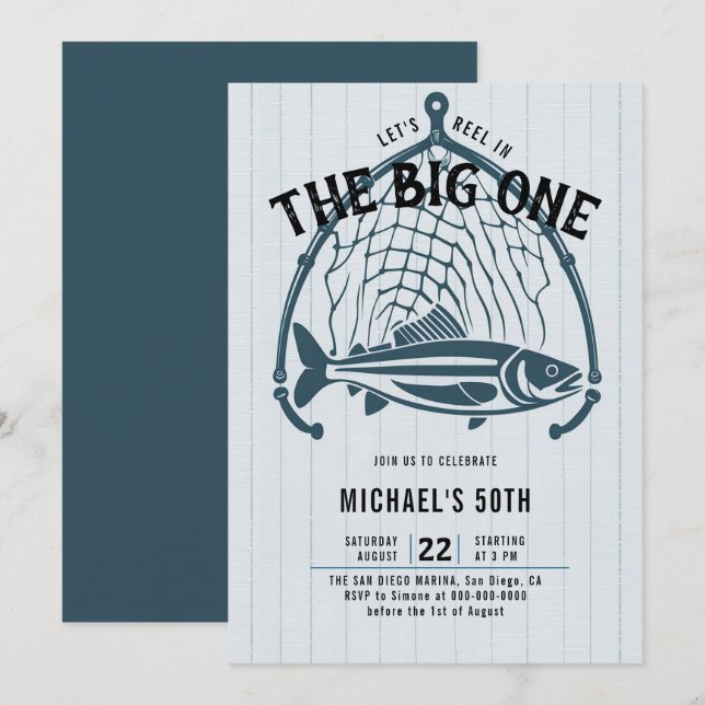 Invitación Pesca Neto de Pescado Elegante Hombres Casuales 50 (Anverso / Reverso)
