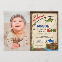 Pesca rústica foto de niño de primer cumpleaños