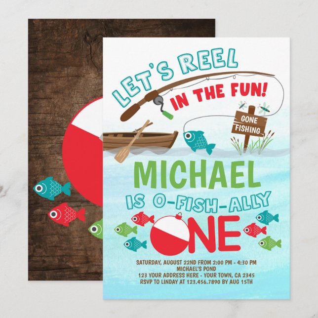 Invitación Pesca, un cumpleaños (Anverso / Reverso)