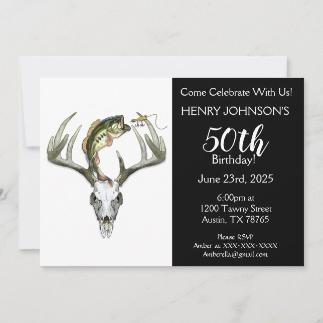Invitación Pesca y caza tema 50 cumpleaños (Anverso)