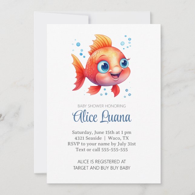 Invitación Pescado acuático bajo el mar Baby Shower (Anverso)