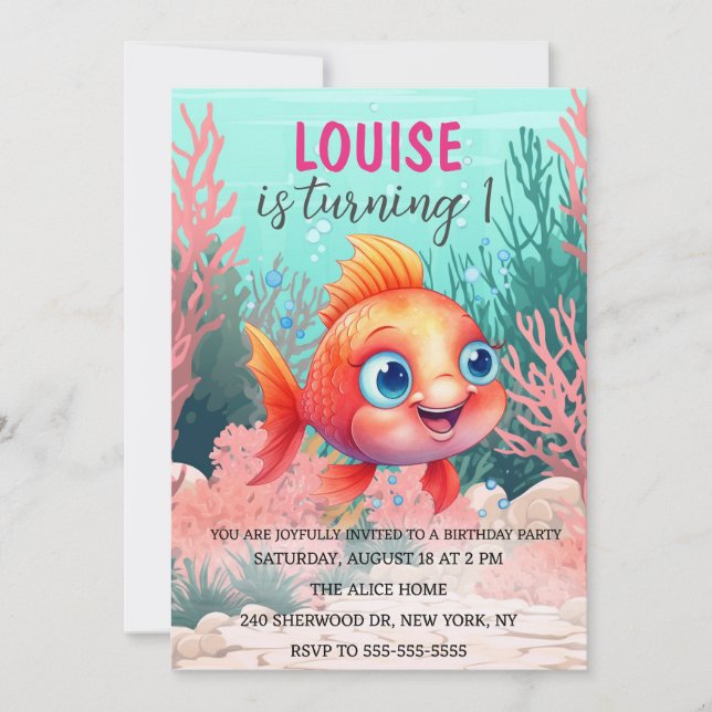 Invitación Pescado acuático bajo el mar Cumpleaños (Anverso)