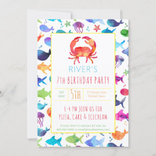 Invitación Pescado acuático con arcoiris bajo cangrejo marino