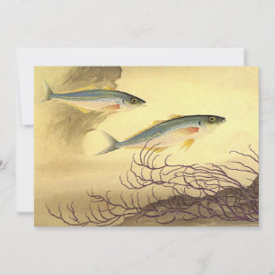 Invitación Pescado caballa en el océano, arte vintage Japonis