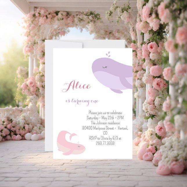 Invitación Pescado del mar de ballena rosado Lilac Primer Fie (Subido por el creador)