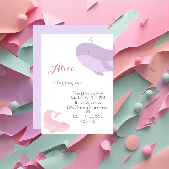 Invitación Pescado del mar de ballena rosado Lilac Primer Fie (Subido por el creador)
