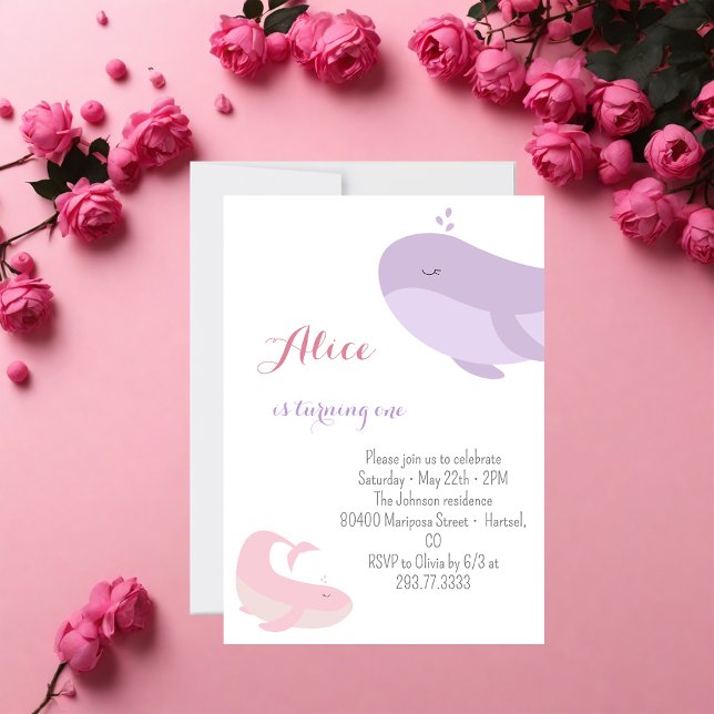 Invitación Pescado del mar de ballena rosado Lilac Primer Fie (Subido por el creador)