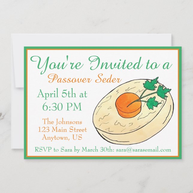 Invitación Pescado Gefilte Cena Judía de Shabat Séder de Pésa (Anverso)