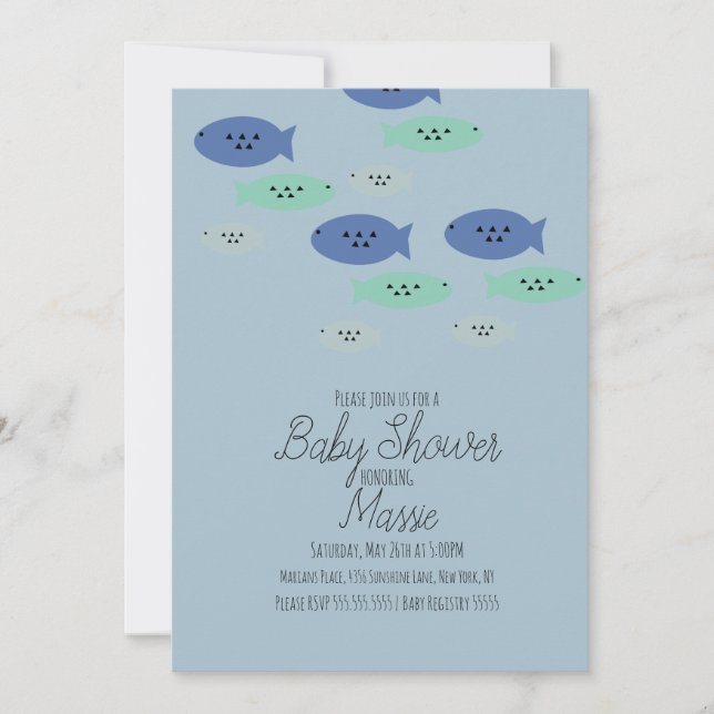 Invitación Pescado Natación Acuario Azul Baby Shower (Anverso)