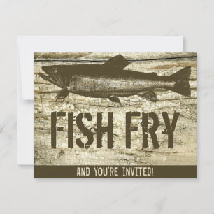 Invitación Pescado Retro Fry Vintage Alimentos Madera Textura