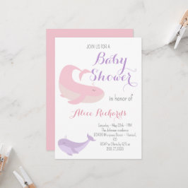 Invitación Pescado rosa Lilac Whale Pastel Océano Baby Shower