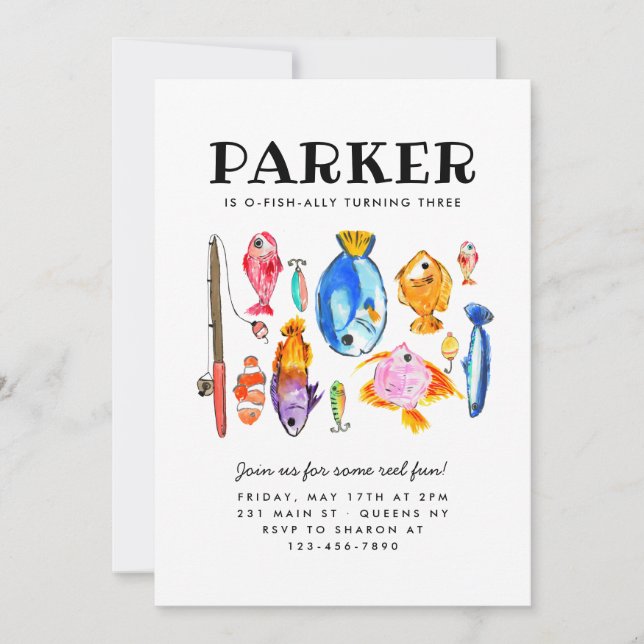 Invitación Pescado Rústico O-Fish-al Reel Fun Cumpleaños (Anverso)